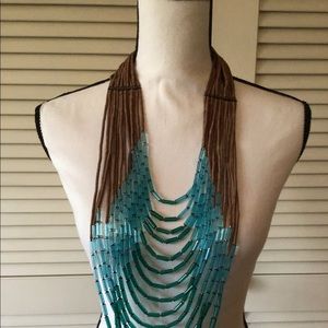 Multi-strand glass-beaded necklace
